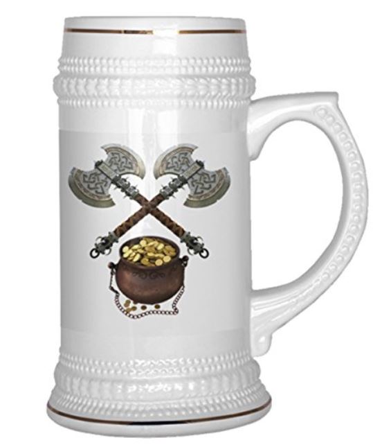 Dungeons and Dragons Beer Stein 22 oz Dwarven ALE Only Ceramic Beer Mug with Gold Trim 